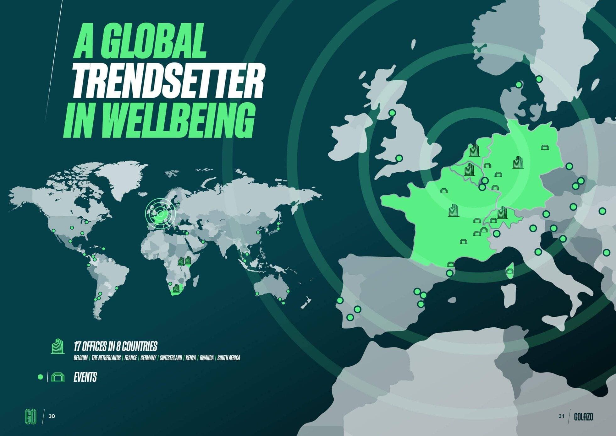 Golazo: a global trendsetter in wellbeing — 17 offices in 8 countries, supporting events worldwide